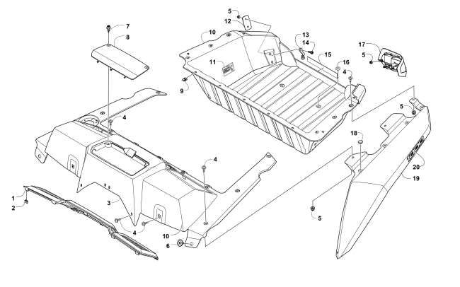 Parts Diagram for Arctic Cat 2016 WILDCAT 4X ATV CARGO BOX AND TAILLIGHT ASSEMBLY