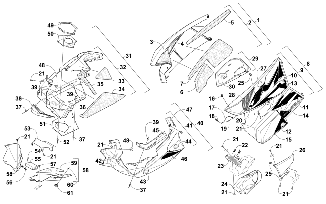 Parts Diagram for Arctic Cat 2016 M 6000 LTD 153 ES SNOWMOBILE SKID PLATE AND SIDE PANEL ASSEMBLY