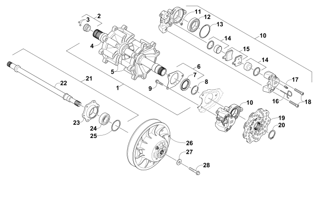 Parts Diagram for Arctic Cat 2016 M 8000 SNO PRO 162 ES SNOWMOBILE DRIVE TRAIN SHAFTS AND BRAKE ASSEMBLIES