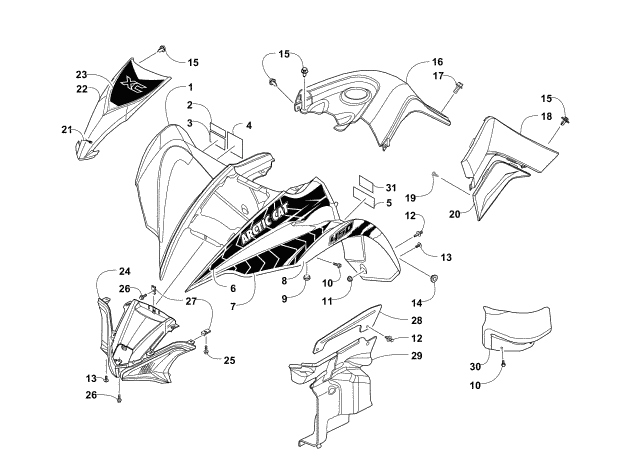 Parts Diagram for Arctic Cat 2016 XC 450 EFI ATV FRONT BODY ASSEMBLY