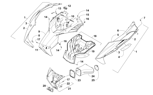 Parts Diagram for Arctic Cat 2016 M 8000 SNO PRO 141 ES SNOWMOBILE HOOD AND AIR INTAKE ASSEMBLY