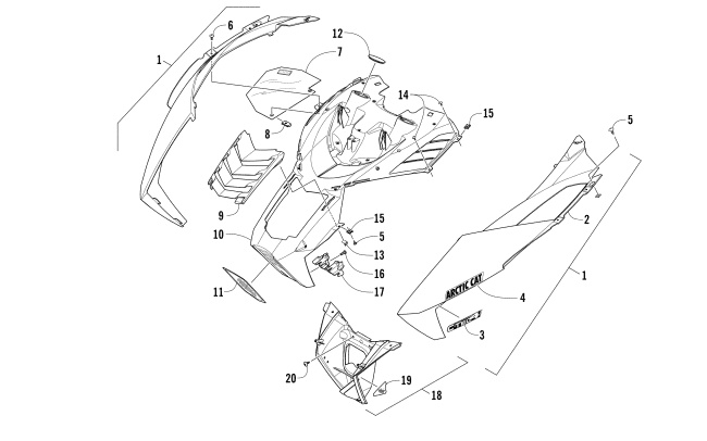 Parts Diagram for Arctic Cat 2016 XF 7000 CROSS-TOUR SNOWMOBILE HOOD ASSEMBLY (Early Build)