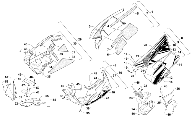 Parts Diagram for Arctic Cat 2016 ZR 4000 LXR 129 SNOWMOBILE SKID PLATE AND SIDE PANEL ASSEMBLY