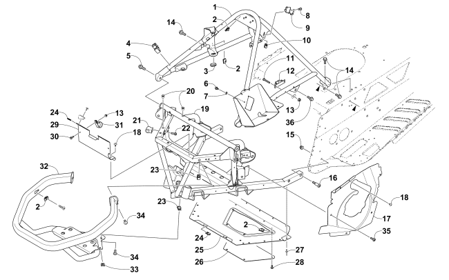 Parts Diagram for Arctic Cat 2017 BEARCAT 7000 XT GROOMER SPECIAL SNOWMOBILE FRONT BUMPER, FRAME, AND STEERING SUPPORT ASSEMBLY