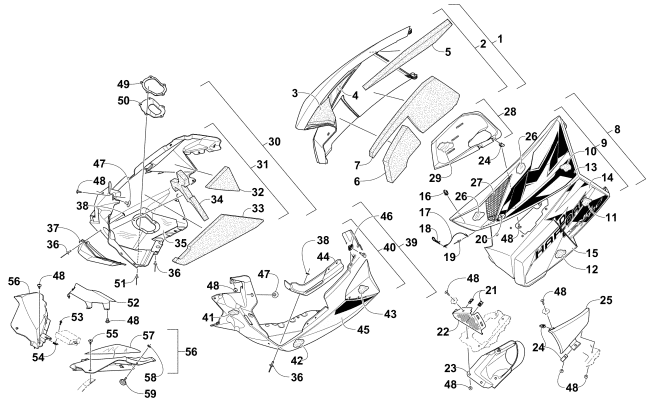 Parts Diagram for Arctic Cat 2016 M 8000 HARDCORE LTD 153 SNOWMOBILE SKID PLATE AND SIDE PANEL ASSEMBLY