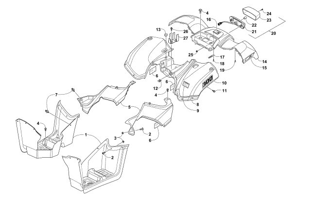 Parts Diagram for Arctic Cat 2016 300 2X4 UTILITY ATV REAR BODY AND TAILLIGHT ASSEMBLY