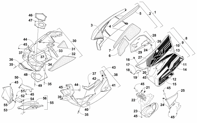 Parts Diagram for Arctic Cat 2016 XF 6000 CROSSTREK ES 137 SNOWMOBILE SKID PLATE AND SIDE PANEL ASSEMBLY