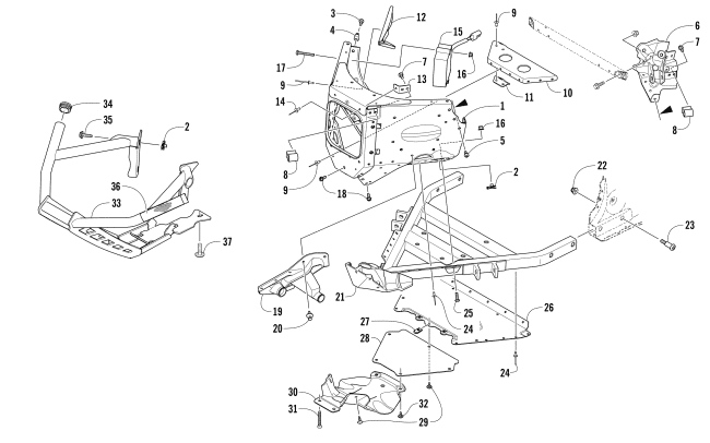 Parts Diagram for Arctic Cat 2017 XF 6000 CROSS COUNTRY LTD ES 137 EARLY BUILD SNOWMOBILE FRONT BUMPER AND FRAME ASSEMBLY