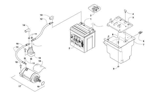 Parts Diagram for Arctic Cat 2016 PROWLER 1000 XT ATV BATTERY AND STARTER MOTOR ASSEMBLY