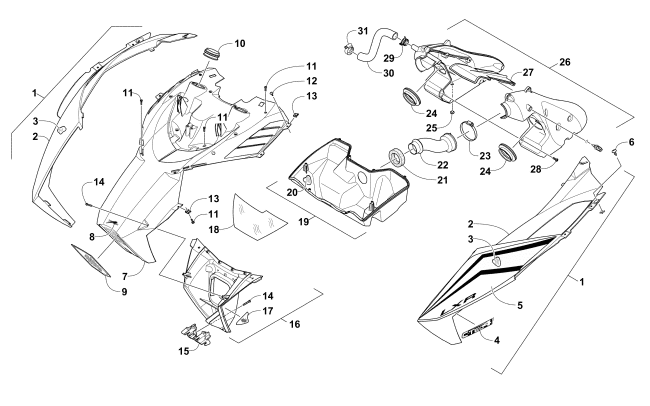 Parts Diagram for Arctic Cat 2016 ZR 5000 LXR SNOWMOBILE HOOD AND AIR INTAKE ASSEMBLY