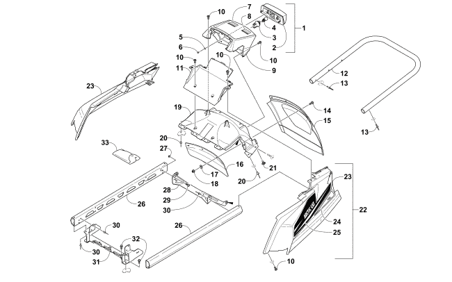 Parts Diagram for Arctic Cat 2017 LYNX 2000 LT SNOWMOBILE REAR BUMPER, RACK RAIL, SNOWFLAP, AND TAILLIGHT ASSEMBLY