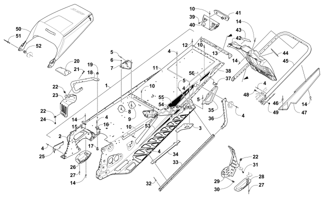 Parts Diagram for Arctic Cat 2016 ZR 6000 EL TIGRE ES 129 SNOWMOBILE TUNNEL, REAR BUMPER, AND SNOWFLAP ASSEMBLY