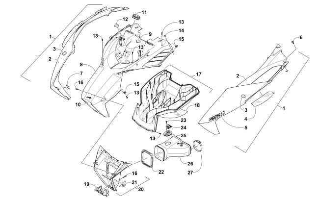 Parts Diagram for Arctic Cat 2016 ZR 6000 EL TIGRE ES 129 SNOWMOBILE HOOD AND AIR INTAKE ASSEMBLY