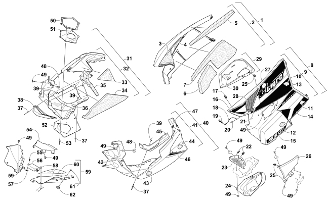 Parts Diagram for Arctic Cat 2016 ZR 6000 EL TIGRE ES 129 SNOWMOBILE SKID PLATE AND SIDE PANEL ASSEMBLY