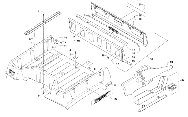 Parts Diagram for Arctic Cat 2016 TBX 700 EPS ATV CARGO BOX AND TAILGATE ASSEMBLY (SE)