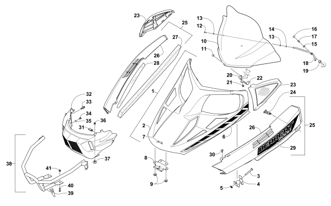 Parts Diagram for Arctic Cat 2016 BEARCAT 2000 XT SNOWMOBILE HOOD, WINDSHIELD, AND FRONT BUMPER ASSEMBLY (OS)