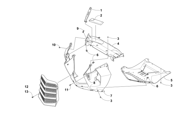 Parts Diagram for Arctic Cat 2016 BEARCAT 7000 XT GROOMER SPECIAL SNOWMOBILE FRONT FASCIA AND CENTER SKID PLATE ASSEMBLY