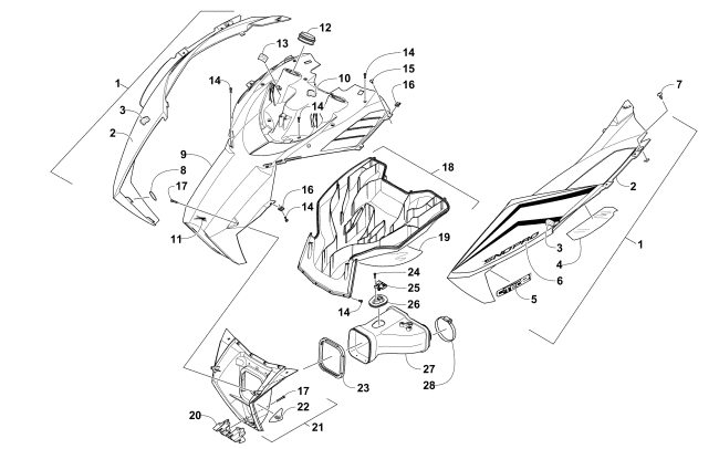 Parts Diagram for Arctic Cat 2016 ZR 6000 SNO PRO ES 137 SNOWMOBILE HOOD AND AIR INTAKE ASSEMBLY