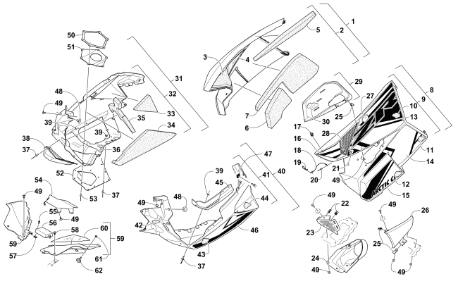 Parts Diagram for Arctic Cat 2016 ZR 6000 LXR ES SNOWMOBILE SKID PLATE AND SIDE PANEL ASSEMBLY