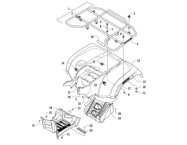 Parts Diagram for Arctic Cat 2017 1000 MUD PRO LTD EPS ATV REAR RACK, BODY PANEL, AND FOOTWELL ASSEMBLIES