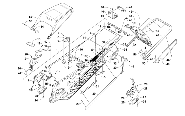 Parts Diagram for Arctic Cat 2016 ZR 8000 LTD 129 ES ET SNOWMOBILE TUNNEL, REAR BUMPER, AND SNOWFLAP ASSEMBLY
