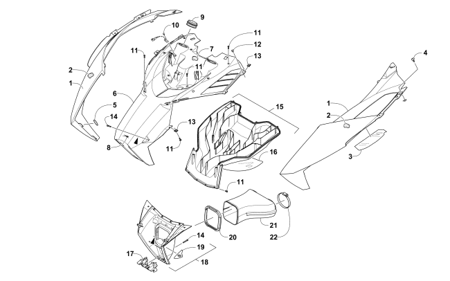 Parts Diagram for Arctic Cat 2016 ZR 8000 LTD 129 ES ET SNOWMOBILE HOOD AND AIR INTAKE ASSEMBLY