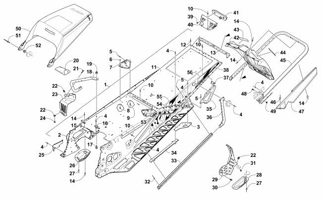 Parts Diagram for Arctic Cat 2016 ZR 6000 LTD 129 ES SNOWMOBILE TUNNEL, REAR BUMPER, AND SNOWFLAP ASSEMBLY