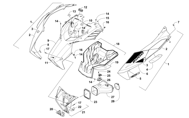 Parts Diagram for Arctic Cat 2016 ZR 6000 LTD 137 ES SNOWMOBILE HOOD AND AIR INTAKE ASSEMBLY