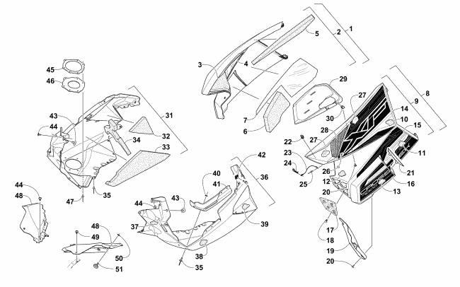 Parts Diagram for Arctic Cat 2016 XF 7000 CROSSTREK SNOWMOBILE SKID PLATE AND SIDE PANEL ASSEMBLY