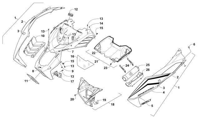 Parts Diagram for Arctic Cat 2016 ZR 9000 SNO PRO 129 SNOWMOBILE HOOD AND AIR INTAKE ASSEMBLY