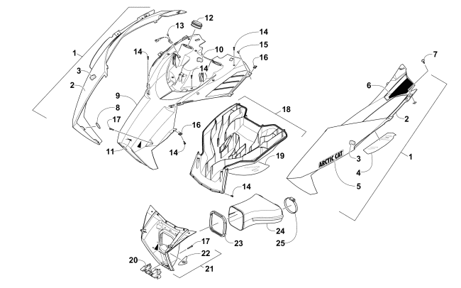 Parts Diagram for Arctic Cat 2016 M 8000 HCR 153 SNOWMOBILE HOOD AND AIR INTAKE ASSEMBLY