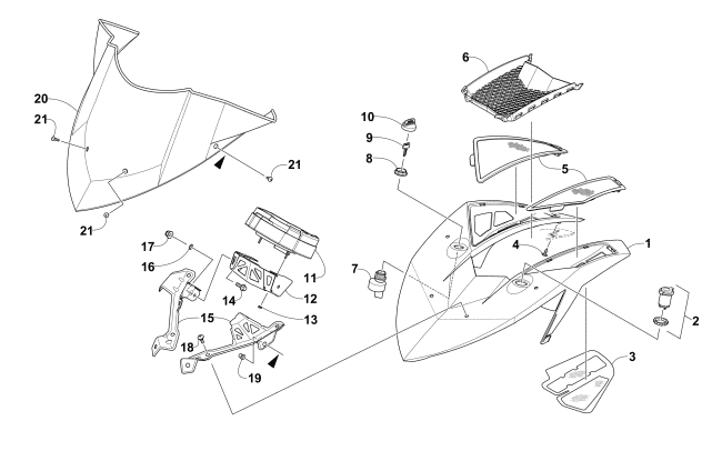 Parts Diagram for Arctic Cat 2016 M 8000 HCR 153 SNOWMOBILE WINDSHIELD AND INSTRUMENTS ASSEMBLIES