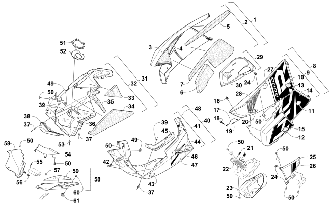 Parts Diagram for Arctic Cat 2016 M 8000 HCR 153 SNOWMOBILE SKID PLATE AND SIDE PANEL ASSEMBLY