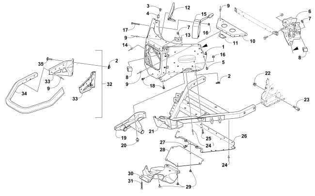 Parts Diagram for Arctic Cat 2016 ZR 8000 SNO PRO 129 SNOWMOBILE FRONT BUMPER AND FRAME ASSEMBLY