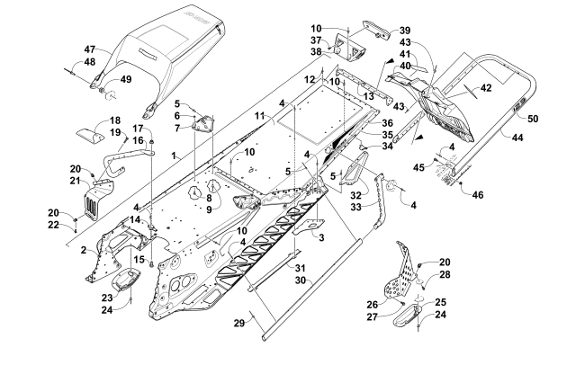 Parts Diagram for Arctic Cat 2016 ZR 8000 LXR 129 ES SNOWMOBILE TUNNEL, REAR BUMPER, AND SNOWFLAP ASSEMBLY
