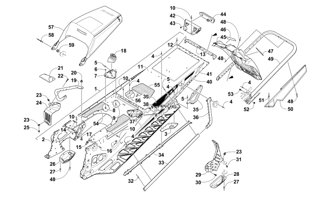 Parts Diagram for Arctic Cat 2016 ZR 7000 EL TIGRE LTD 129 SNOWMOBILE TUNNEL, REAR BUMPER, AND SNOWFLAP ASSEMBLY