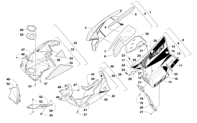 Parts Diagram for Arctic Cat 2016 ZR 7000 EL TIGRE LTD 129 SNOWMOBILE SKID PLATE AND SIDE PANEL ASSEMBLY