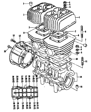 Parts Diagram for Arctic Cat 1977 JAG SNOWMOBILE CRANKCASE AND CYLINDER