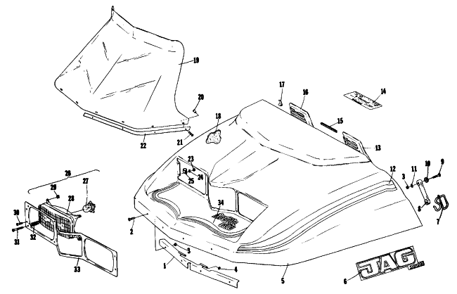 Parts Diagram for Arctic Cat 1977 JAG SNOWMOBILE HOOD