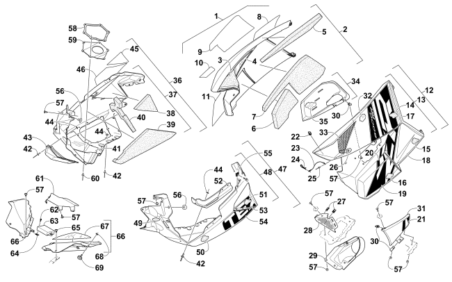 Parts Diagram for Arctic Cat 2016 ZR 8000 SNO PRO RR 129 SNOWMOBILE SKID PLATE AND SIDE PANEL ASSEMBLY