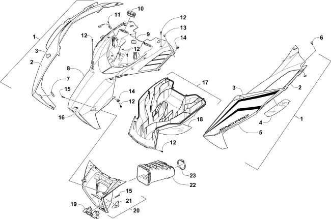 Parts Diagram for Arctic Cat 2016 ZR 8000 SNO PRO 129 SNOWMOBILE HOOD AND AIR INTAKE ASSEMBLY