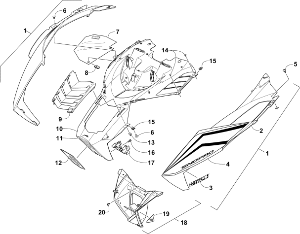 Parts Diagram for Arctic Cat 2016 ZR 7000 SNO PRO 129 SNOWMOBILE HOOD ASSEMBLY