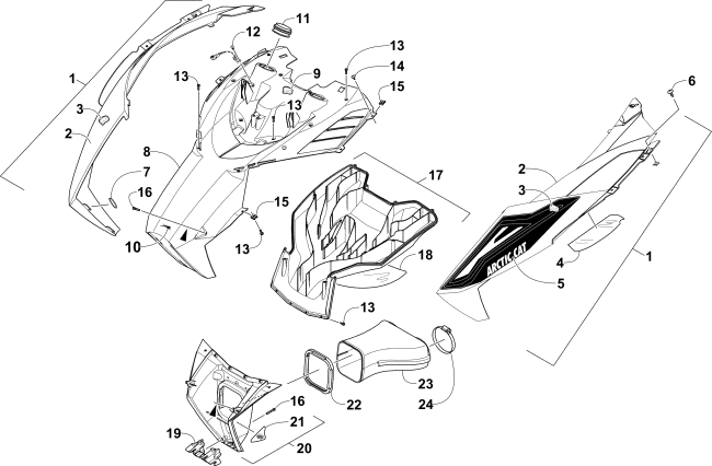 Parts Diagram for Arctic Cat 2016 XF 8000 CROSSTREK ES 137 SNOWMOBILE HOOD AND AIR INTAKE ASSEMBLY