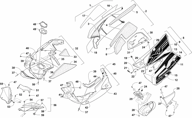 Parts Diagram for Arctic Cat 2016 XF 8000 CROSSTREK ES 137 SNOWMOBILE SKID PLATE AND SIDE PANEL ASSEMBLY