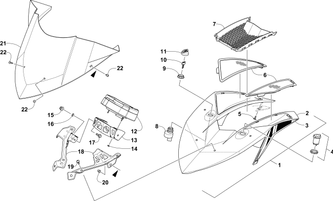 Parts Diagram for Arctic Cat 2016 ZR 9000 RR 129 SNOWMOBILE WINDSHIELD AND INSTRUMENTS ASSEMBLIES