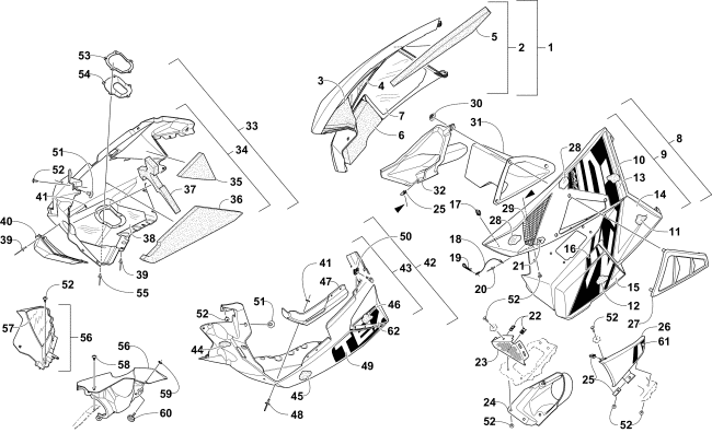 Parts Diagram for Arctic Cat 2016 ZR 9000 RR 129 SNOWMOBILE SKID PLATE AND SIDE PANEL ASSEMBLY