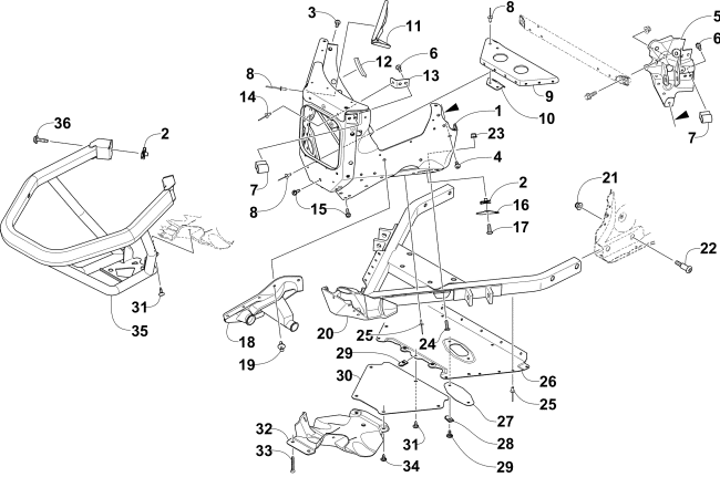 Parts Diagram for Arctic Cat 2016 M 9000 SNO PRO 162 SNOWMOBILE FRONT BUMPER AND FRAME ASSEMBLY