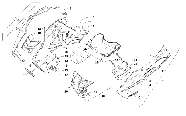 Parts Diagram for Arctic Cat 2016 M 9000 SNO PRO 162 SNOWMOBILE HOOD AND AIR INTAKE ASSEMBLY