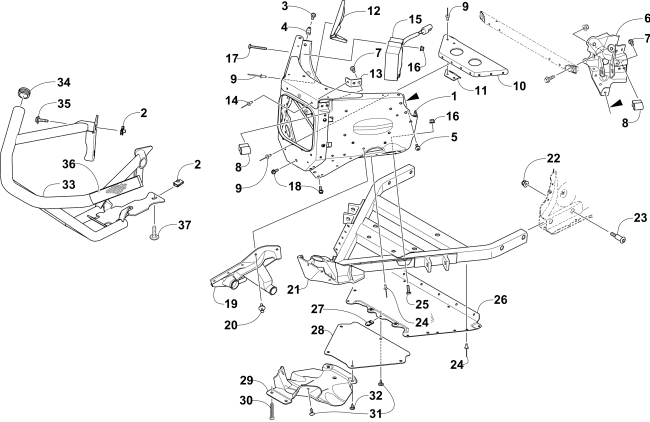 Parts Diagram for Arctic Cat 2016 XF 8000 HIGH COUNTRY LTD ES 141 SNOWMOBILE FRONT BUMPER AND FRAME ASSEMBLY