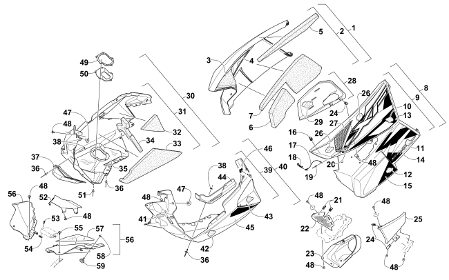 Parts Diagram for Arctic Cat 2016 XF 8000 HIGH COUNTRY LTD ES 141 SNOWMOBILE SKID PLATE AND SIDE PANEL ASSEMBLY